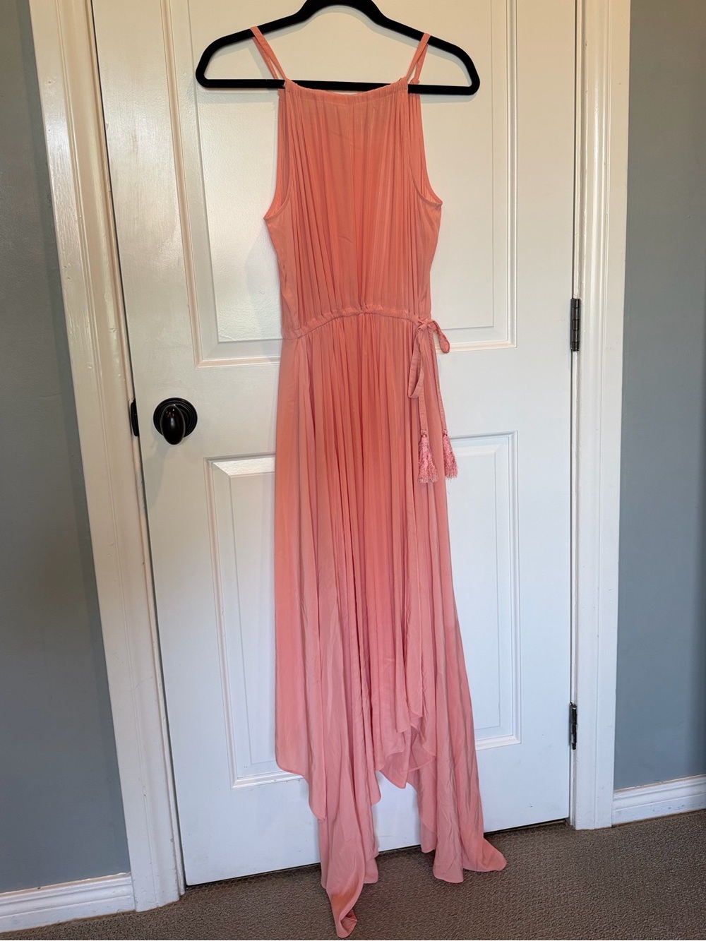 Calypso St. Barth Coral Pink Asymmetrical Halter Maxi Dress